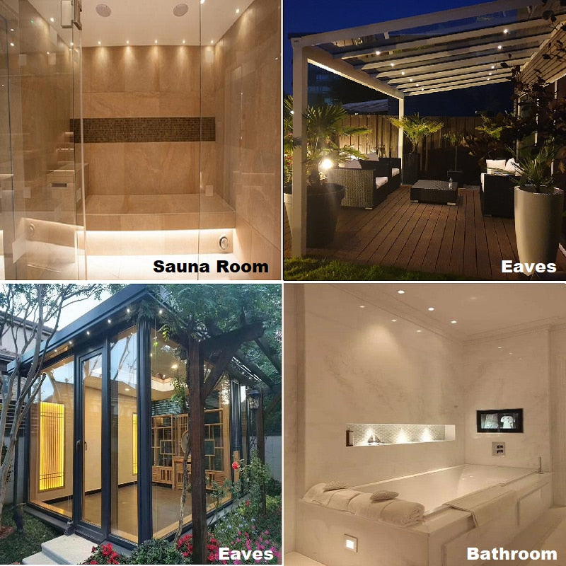 LED RGB Waterproof Sauna Light Temperature Proof Multicolor 12V Mini Spotlight Outdoor Ceiling Dimmable Led Spot Bathroom 3W