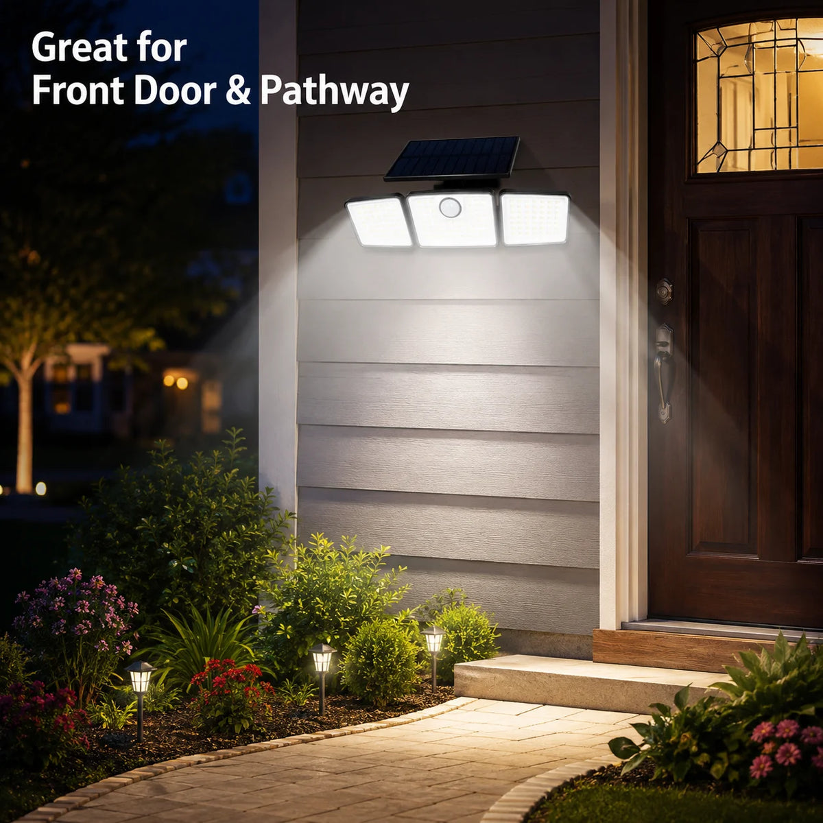 368 LED Triple-Head Solar Motion Sensor Outdoor Floodlight - Remote Control Waterproof Wall Lamp for Garage, Patio & Garden