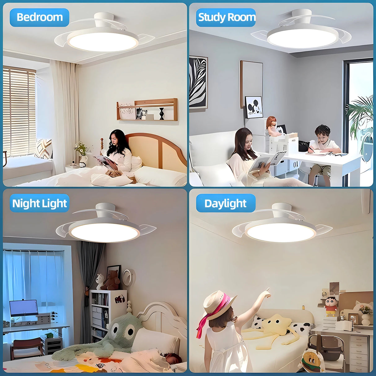 Modern Invisible Ceiling Fan with LED Light - DC Motor & Remote