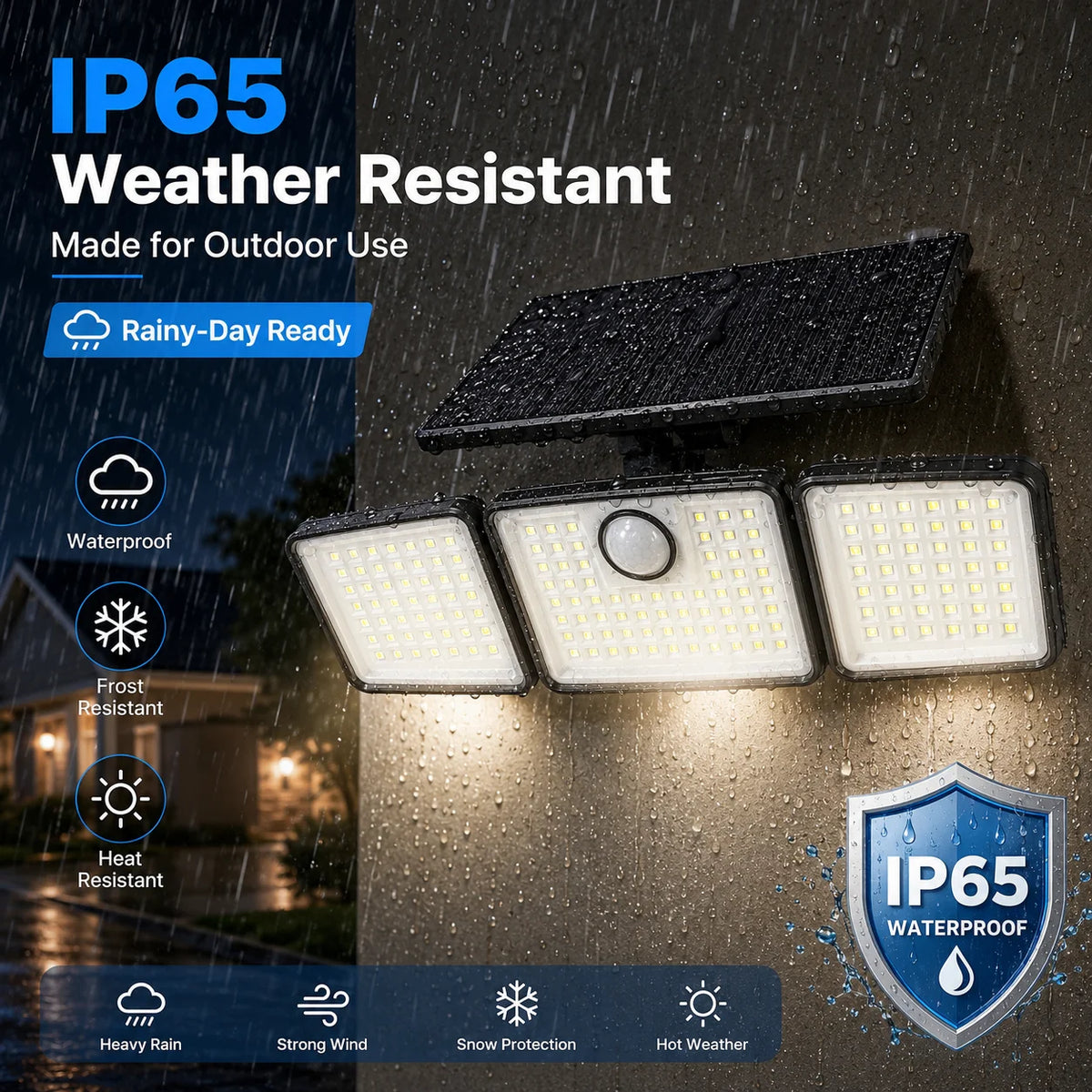 368 LED Triple-Head Solar Motion Sensor Outdoor Floodlight - Remote Control Waterproof Wall Lamp for Garage, Patio & Garden