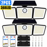 368 LED Triple-Head Solar Motion Sensor Outdoor Floodlight - Remote Control Waterproof Wall Lamp for Garage, Patio & Garden