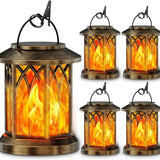 Waterproof Outdoor Solar Flame Lantern - Auto On/Off Vintage Bronze Hanging Decorative Light for Patio, Garden & Table