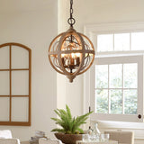 Retro Chandelier Lighting Industrial Hanging Pendant Lamp Globe Dining Living Room Wood Farmhouse Vintage Island Light