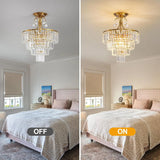 Luxury Gold Crystal Ceiling Light, Round Dimmable Semi-Flush Mount Modern Crystal Ceiling Light for dining room/bedroom/hallway