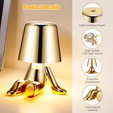 Bedside Touch Control Table Lamp, Golden Figurine Decorative LED Light, Three-Level Brightness Small Night Light for the Room