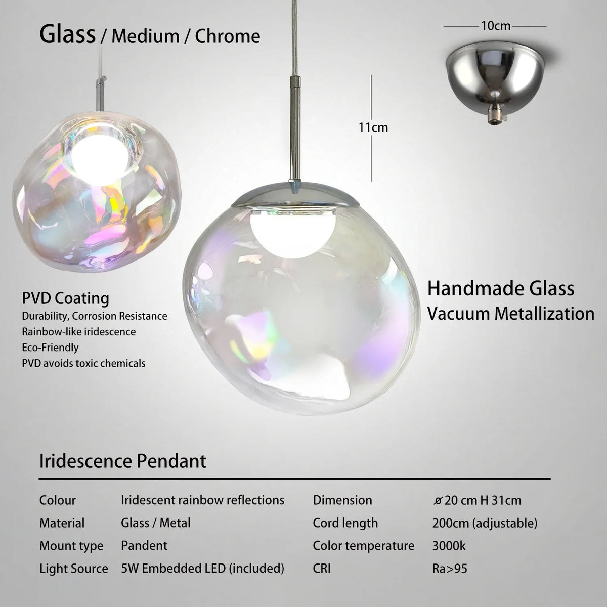 Lighting Iridescence PVD Rainbow Dining Pendant Light - Modern Hidden LED Hanging Lamp for Commercial & Home Ceiling Decor
