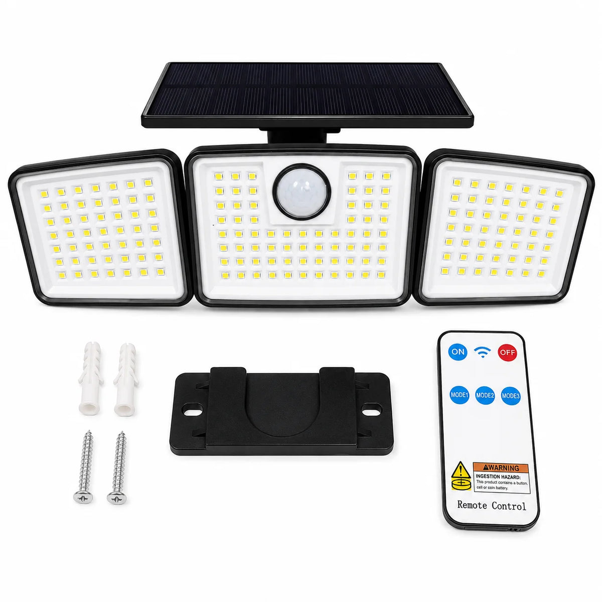 368 LED Triple-Head Solar Motion Sensor Outdoor Floodlight - Remote Control Waterproof Wall Lamp for Garage, Patio & Garden