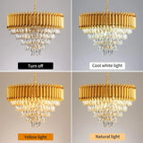 Modern Gold Crystal Chandelier, 5-Tier Raindrop Effect K9 Crystal Chandelier for Living Room/Dining Room/Bedroom