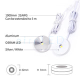 Led Cabinet Light Super Mini Spot 12V 1W Surface Mounted Round Panel Lamp Indoor Home Closet Display Dimmable Small Bulbs Black