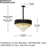 Modern Black & Gold Crystal Chandelier, Dimmable 5-Tier Round K9 Crystal Chandelier for Kitchen Island/Living Room/Bedroom