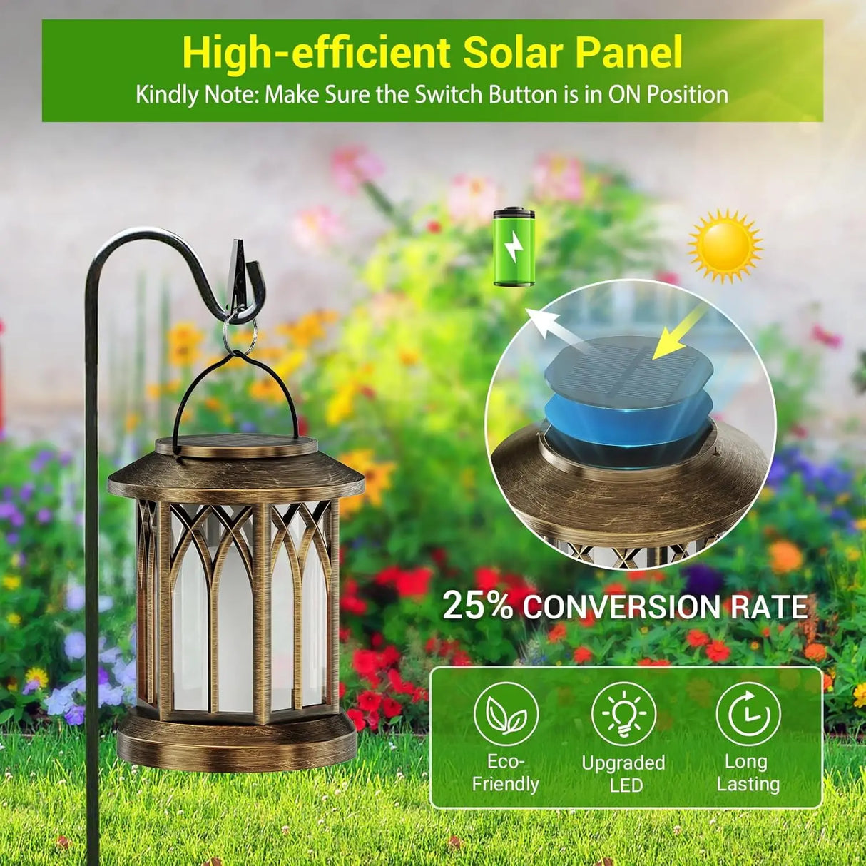 Waterproof Outdoor Solar Flame Lantern - Auto On/Off Vintage Bronze Hanging Decorative Light for Patio, Garden & Table