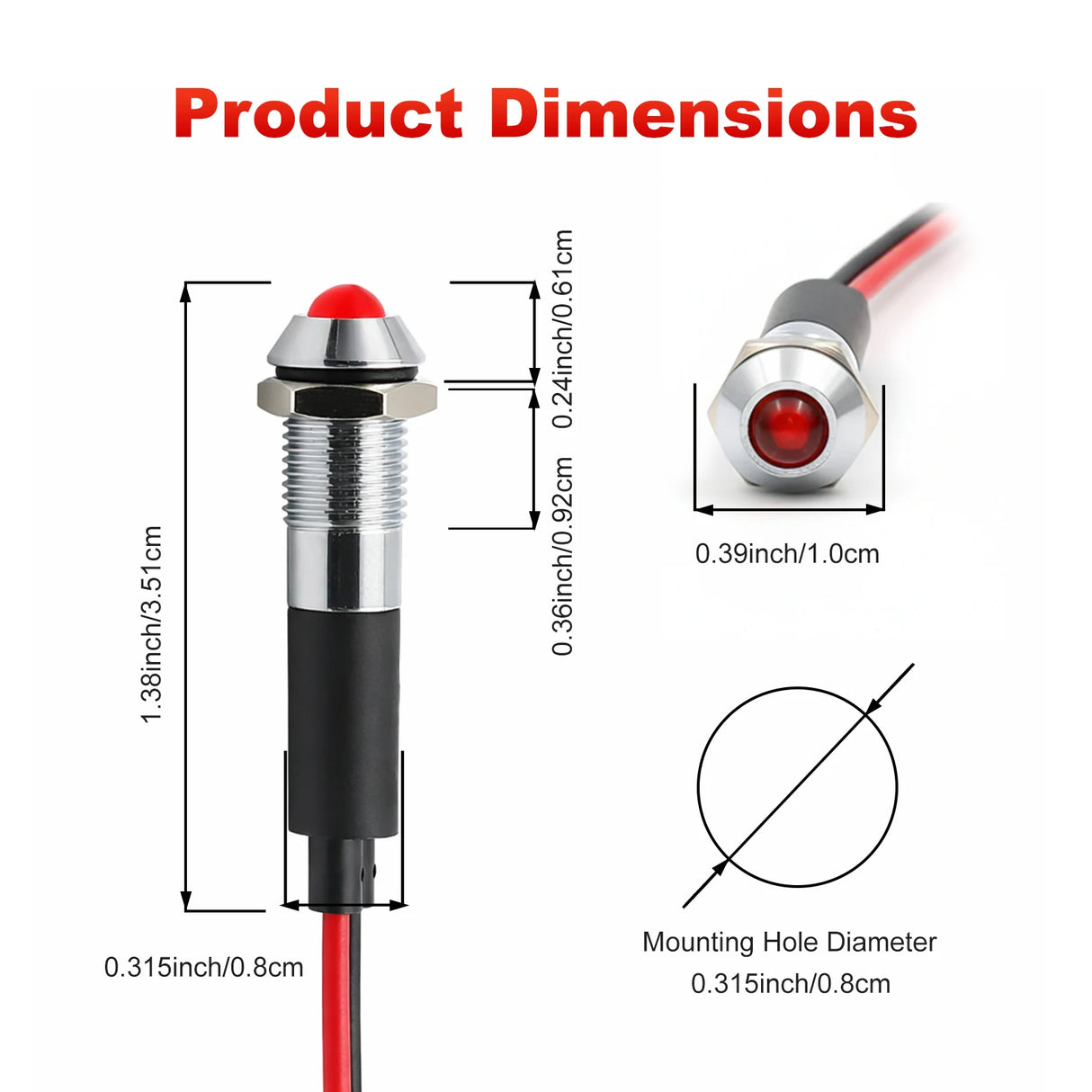 8mm Metal LED Flashing Indicator - 12V 24V Red Warning Signal Lamp