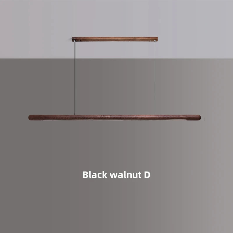 Solid Wood Hanging Lamp Nordic LED Wood Pendant Light Modern Table Long Linear Light Round Hanging Fixtures for Kitchen Island