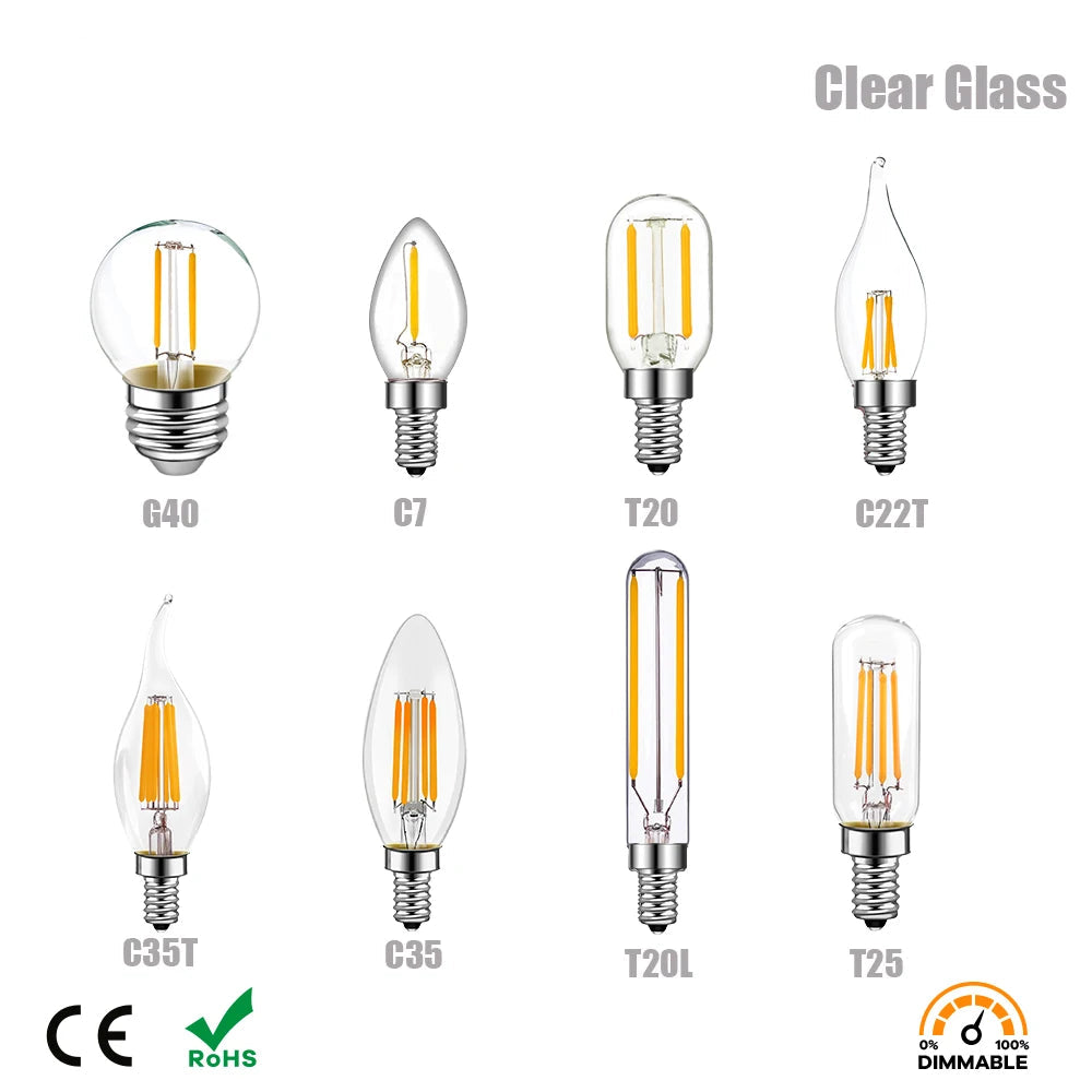 Vintage LED Filament Bulbs C7 C35 T20 G40 - 4W 6W Dimmable E14 E12 Decorative Ampoule