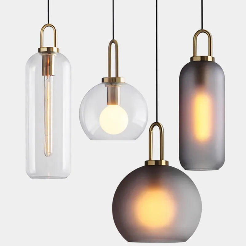 Smoke Grey  Sphere glass hanging lamp Transparent Cylindrical Edison glass pendant lighting Simple lines pendant lamp droplight