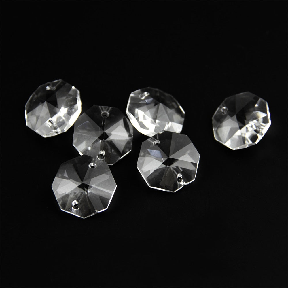50pcs 10mm/14mm/18mm/20mm/30mm/40mm Crystal K9 Octagon Clear Beads In 2 Holes Glass Loose Beads Clear Loose Beads for Strands