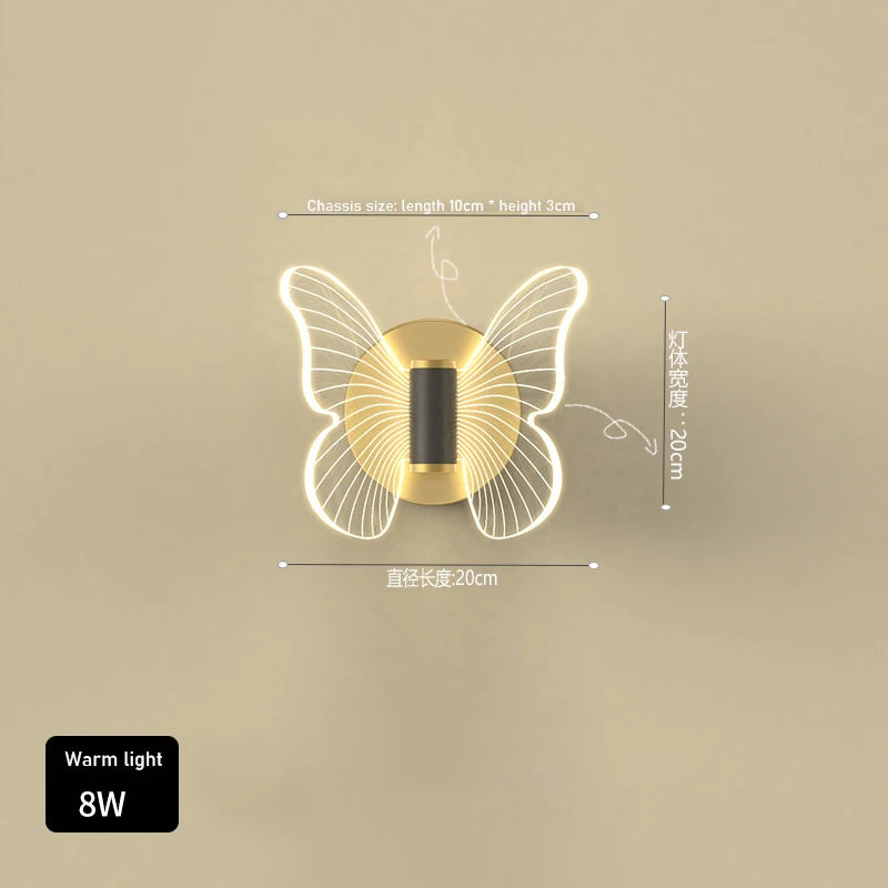 Nordic Butterfly Wall Lamp Light Luxury Creative Master Bedroom Bedside For Net Red Modern Minimalist Living Room Tv Background