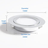 Stainless Steel 3W  12V 14mm Slim Mini LED Downlight Lights+ Ultra-thin 100-240V Driver Adapter Kitchen Dining Lighting