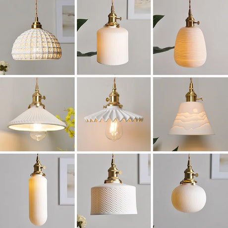 Nordic White Ceramic LED Pendant Lights Fixtures Knob Switch For Bedroom Dinning Living Room Modern Copper Hanging Lamp
