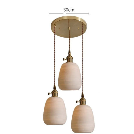 Nordic White Ceramic LED Pendant Lights Fixtures Knob Switch For Bedroom Dinning Living Room Modern Copper Hanging Lamp