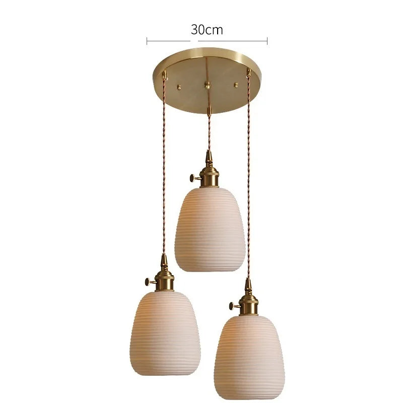 Nordic White Ceramic LED Pendant Lights Fixtures Knob Switch For Bedroom Dinning Living Room Modern Copper Hanging Lamp