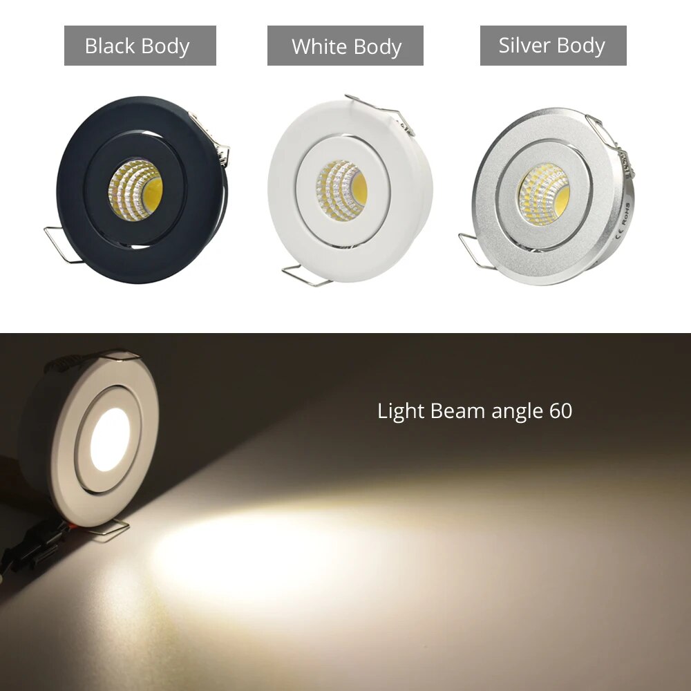 12V Mini COB Ceiling Light 3W Showcase Jewery Cabinet Lighting LED Spot Light Cut Out Hole 40-45mm
