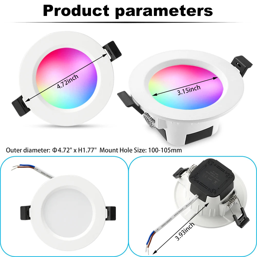 6X 9W RGB+WW+CW 3in1 Smart LED Ceiling Lamp Down Light WIFI/Bluetooth Spotlights Wall Touch/APP/Music Controller Timer Dimmer