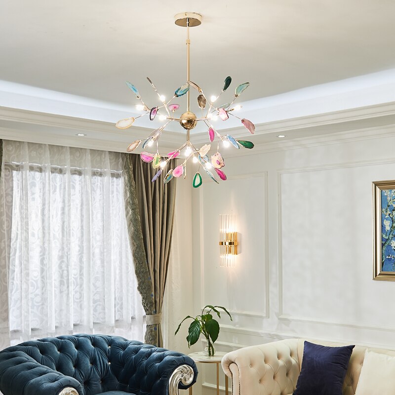 American Branch Agate Chandelier for Dining Room Simple Creative Carnelian Chandelier Hanging Home Decors Indoor Lighting Fixture