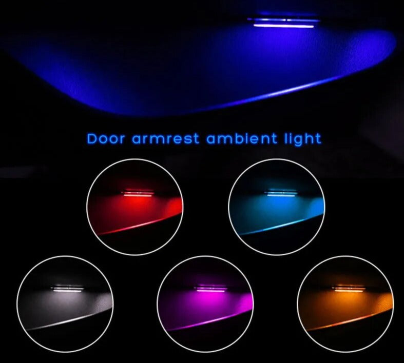 Ceyes 4pcs Car Ambient Inner Door Bowl Light Decorative Lights  handle LED Armrest Atmosphere Light  Strip Auto Handrail Light