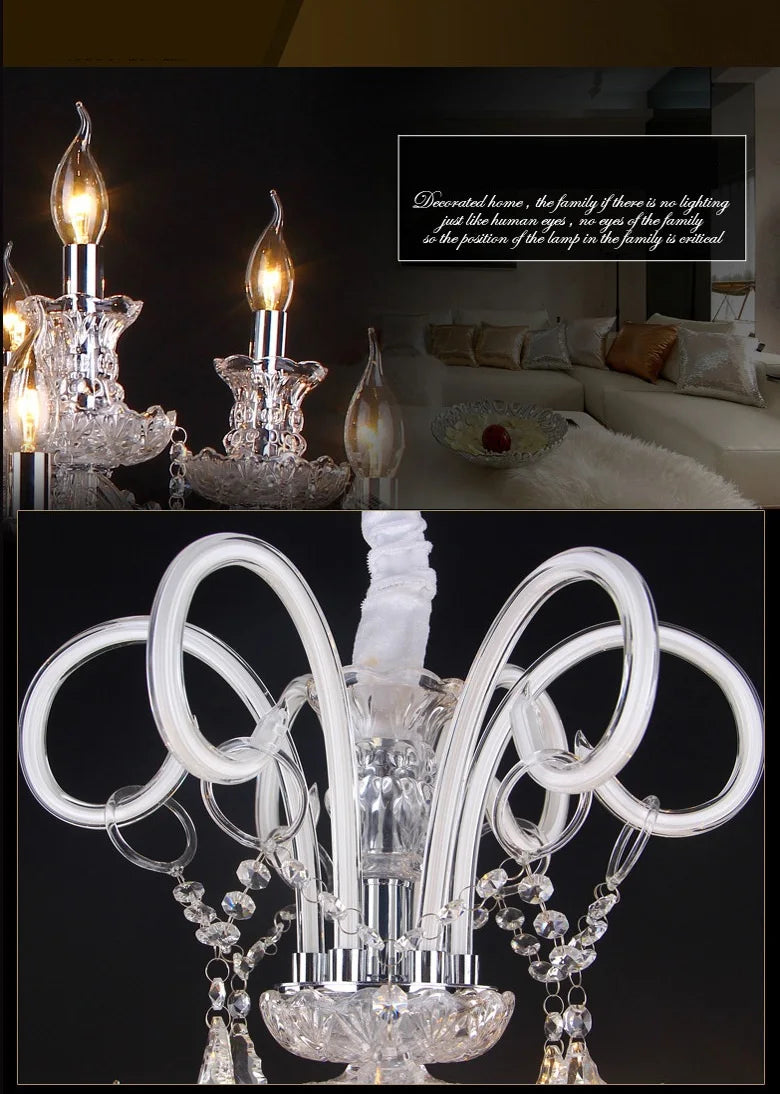 Modern Crystal Hanging Chandelier Lighting For Living Room Hotel Hall K9 Luxury grade crystal white Arm Transparent Body Villa