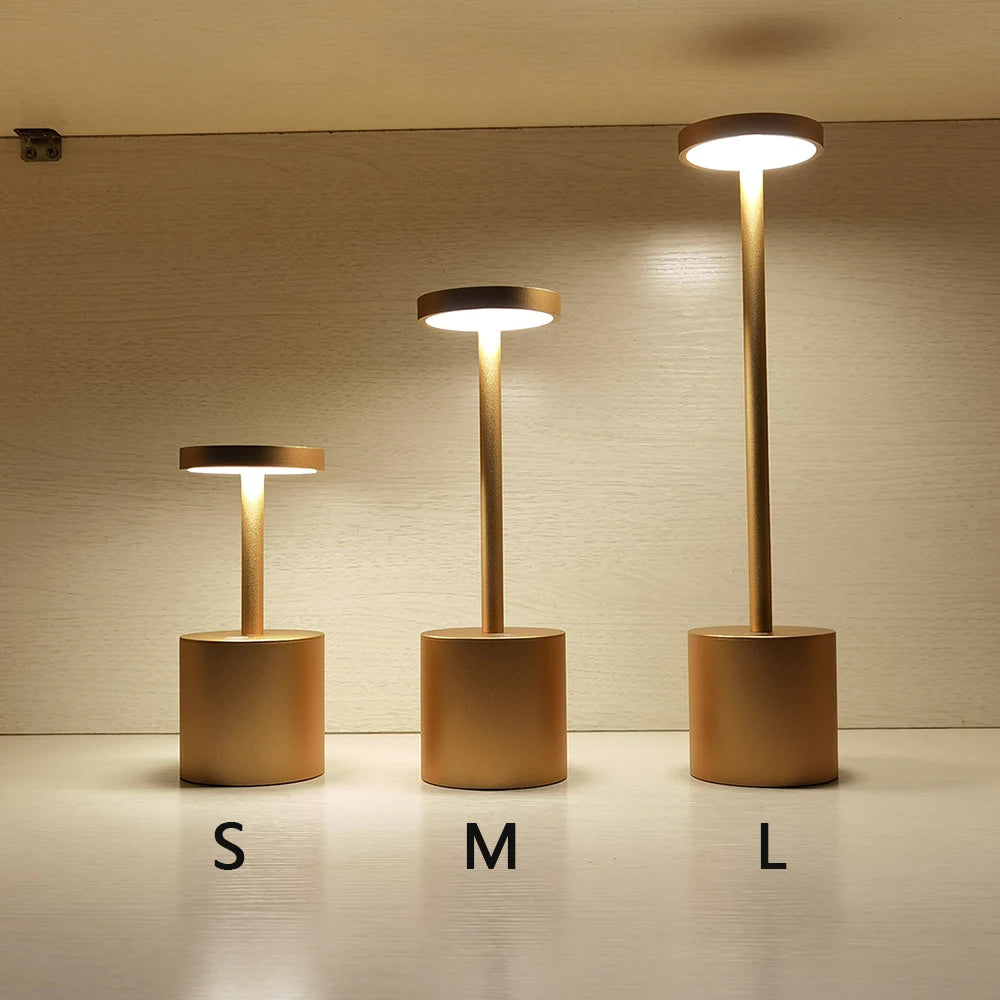 Golden Mini Aluminium Alloy Touch Dimmable Cordless Table Lamp With 5200ma Rechargeable Battery For Restaurant Hotel Ktv Bar