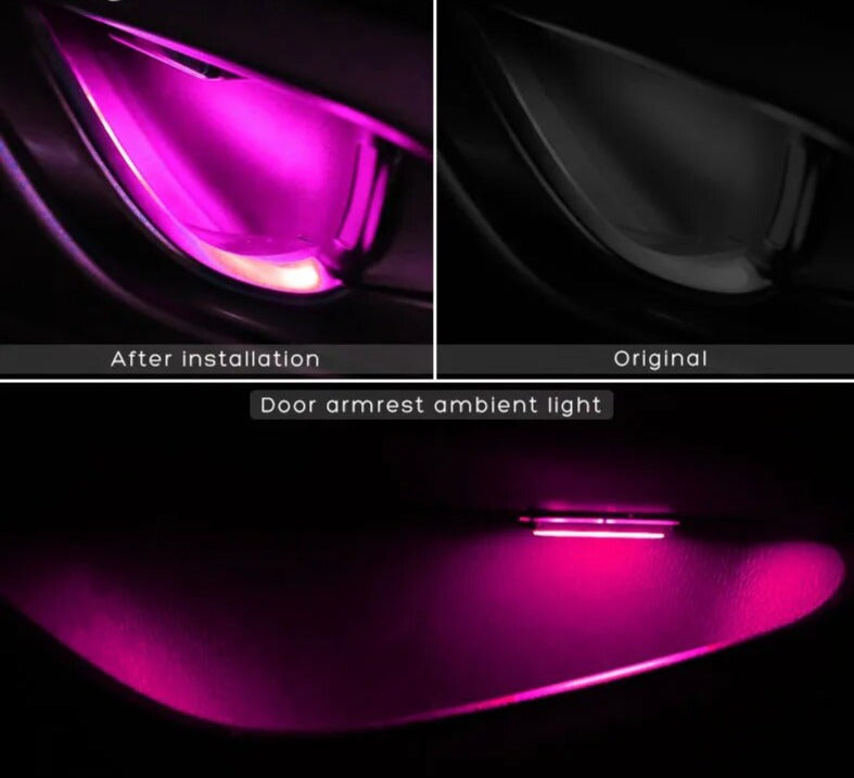 Ceyes 4pcs Car Ambient Inner Door Bowl Light Decorative Lights  handle LED Armrest Atmosphere Light  Strip Auto Handrail Light