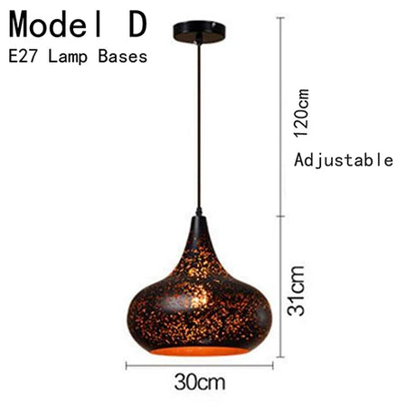 Vintage Pendant Lamp Black Iron Etching Lampshade Bar/Teahouse/Restaurant Indoor Lighting American Creative E27 Pendant Lights
