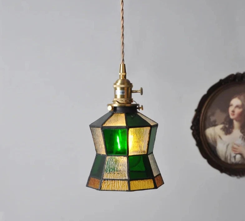 Retro Pastoral Pendant Lamp Stained Glass Hanging Lamp Nordic Bedside Bedroom Bar Restaurant Personalized Decorative Chandelier