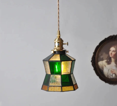 Retro Pastoral Pendant Lamp Stained Glass Hanging Lamp Nordic Bedside Bedroom Bar Restaurant Personalized Decorative Chandelier