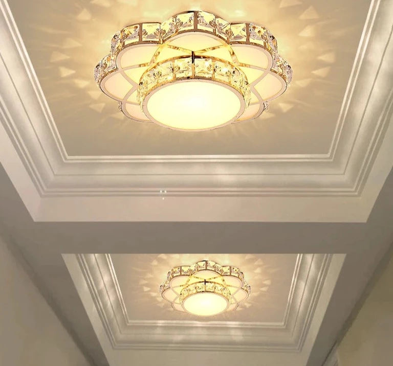 Fashion Flower Crystal LED Aisle Ceiling Chandelier Lamps Gold Plat fonier For Corridor Lustre Corridor Balcony Entrance lighting