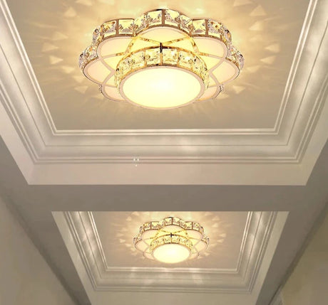 Fashion Flower Crystal LED Aisle Ceiling Chandelier Lamps Gold Plat fonier For Corridor Lustre Corridor Balcony Entrance lighting