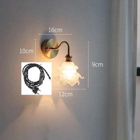 IWHD Flower Glass Copper Wall Lamp Sconce Pull Chain Switch LED Bedroom Bathroom Mirror Stair Light Nordic Modern Wand lamp