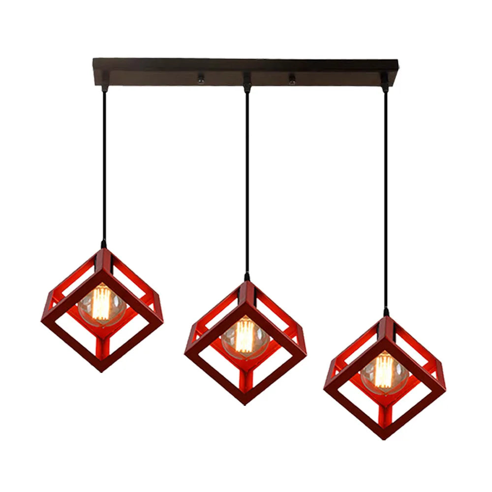 Nordic Style 3 in 1 Pendant Lights Creative Geometric Lamp Shade Cube E27 Base Metal Hanging Light Square Ceiling Lighting Decors