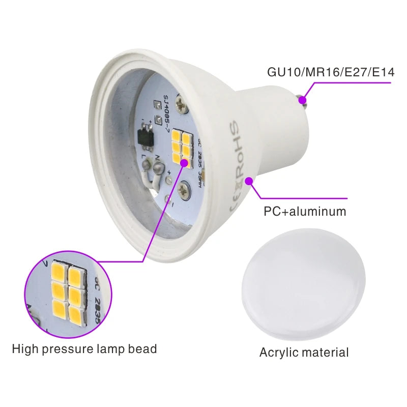 4pcs LED Bulb E27 E14 MR16 GU10 GU5.3 Lampada Led 6W 220V 24/120 Degree LED Lamp Spotlight Lampara LED Spot Light