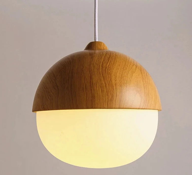 Nordic Wood Grain Iron Glass Pendant Lamp Modern Nut Round E27 110-240V Hanging Light Living Room Bedroom Decors Pendant Lighting