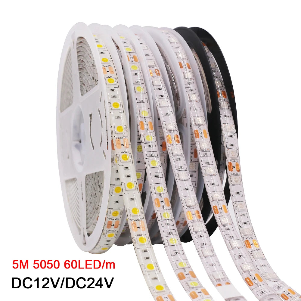 LED Strip 5050 RGB CCT RGBCCT RGB White Lights 12V 24V Waterproof 5M 300LED Blue Warm White LED Tape Lights Flexible