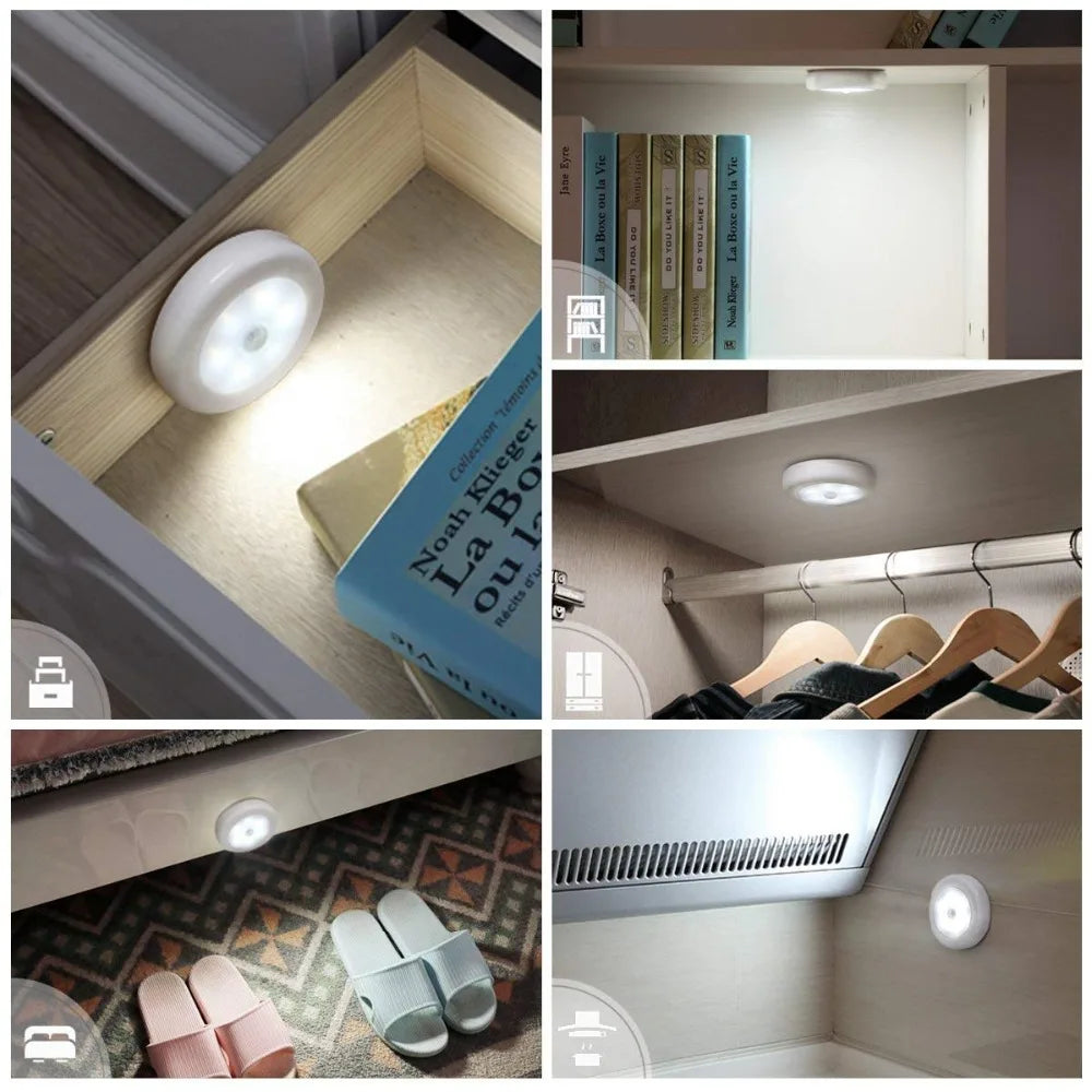 6 LED Motion Sensor Night Light - Wireless PIR Infrared Battery Powered Lamp