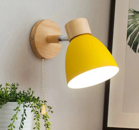 Wooden Nordic Wall Lamp With Switch Modern Wall Sconce For Bedroom Living Room Home Lighting Macaroon 6 Color Steering Head E27