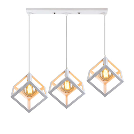 Nordic Style 3 in 1 Pendant Lights Creative Geometric Lamp Shade Cube E27 Base Metal Hanging Light Square Ceiling Lighting Decors