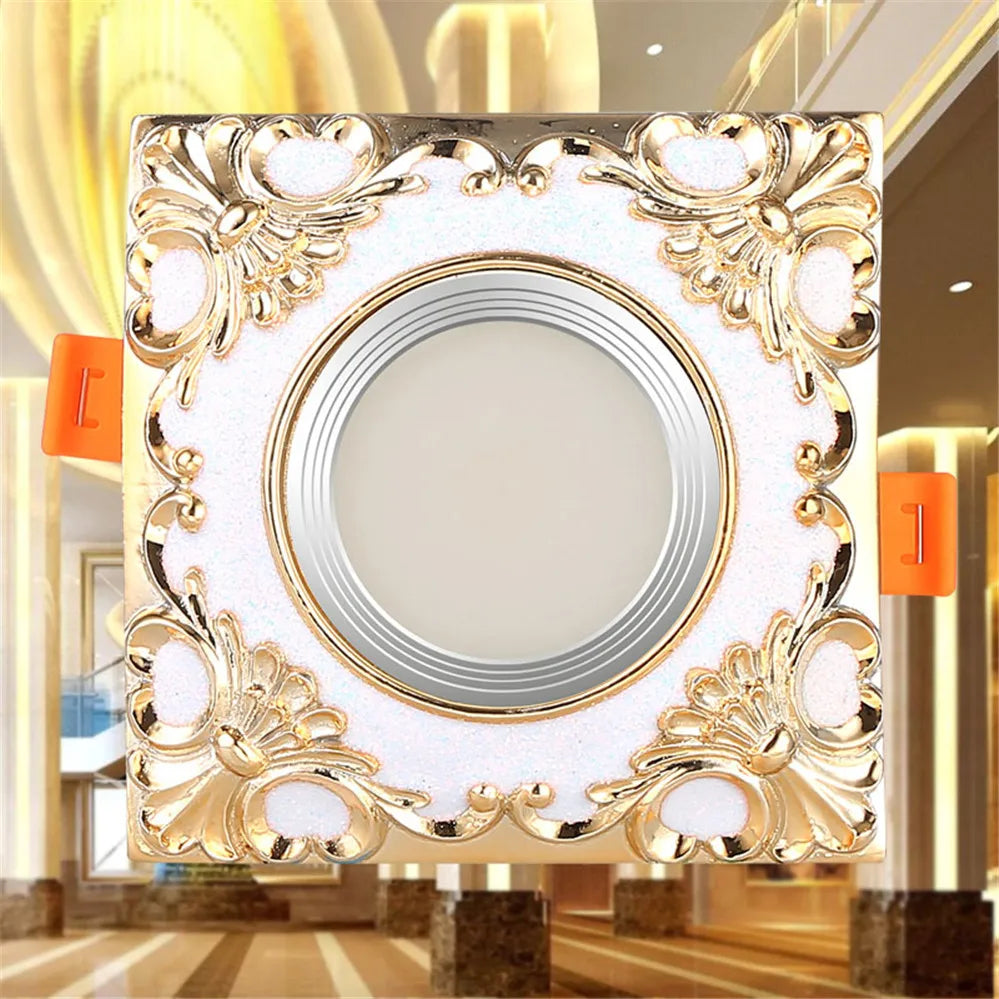 Creative Square Resin Gold Lace Led Downlights 3W 5W 7W 110V 220V Hallway Dining Room Loft Embedded Platfond Lighting Fixture