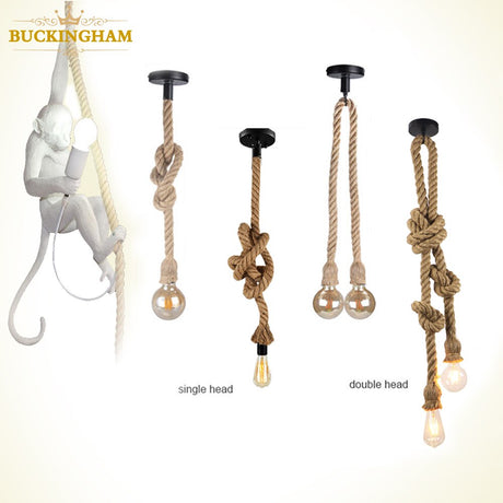 Vintage Hemp Rope Pendant Light Retro Loft Industrial Hanging Lamp Creative Country Style Edison Bulb Lamp Home Light Decoration