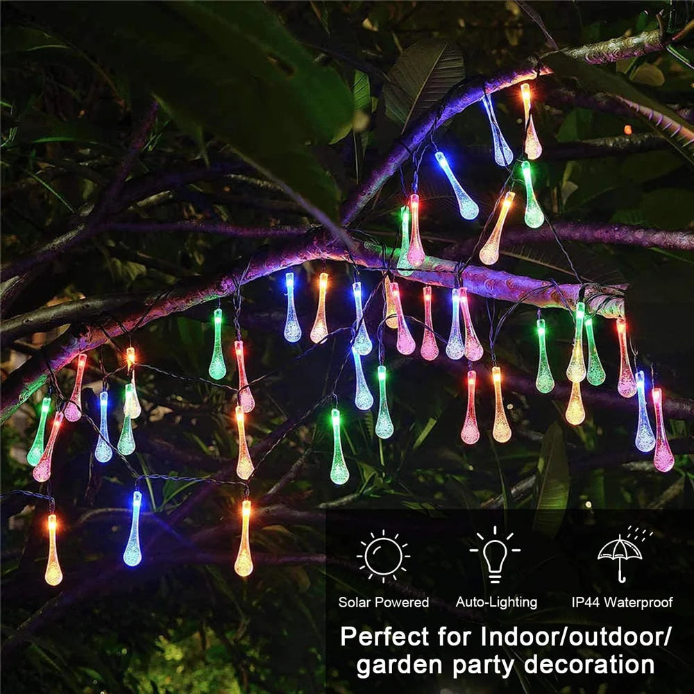 Solar Lamp LED Outdoor Water drops String Lights 6/5/2m 30/20/10 LEDs Fairy Holiday Christmas Party Garland Garden Waterproof