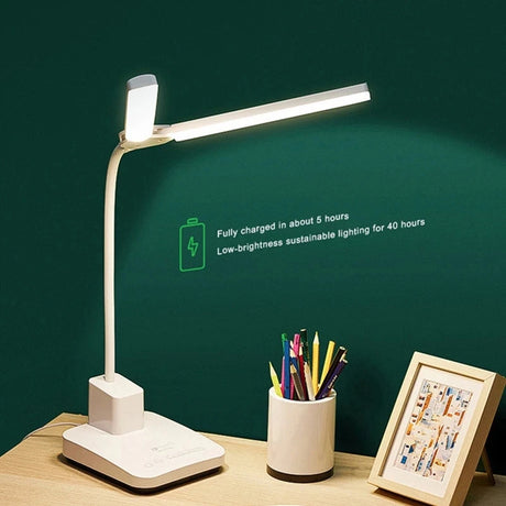 LED Desk Lamp Double Head 52cm USB Charging Stepless Dimming Eye Protection Reading Book Lights Three-color Switch Table Light