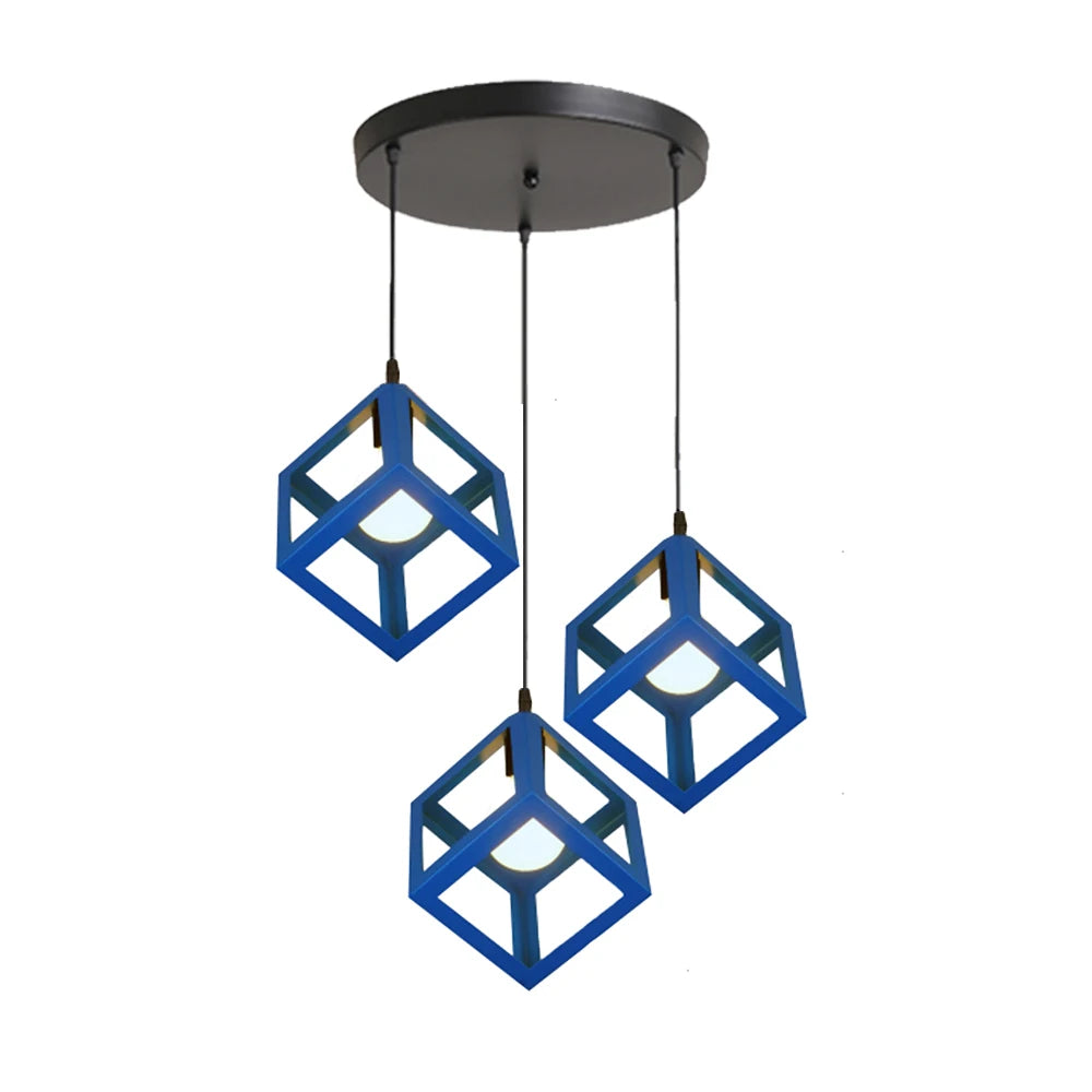 Nordic Style 3 in 1 Pendant Lights Creative Geometric Lamp Shade Cube E27 Base Metal Hanging Light Square Ceiling Lighting Decors